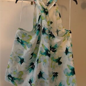 INC International Concepts White and Blue Floral Halter Tank Top